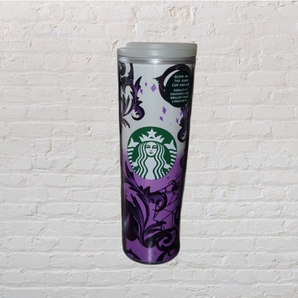 Starbucks Halloween 2021 Glow in the Dark Cup and Lid Purple Cat Web Spider New